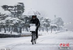 日本东京时隔近4年发布大雪警报 积雪达10厘米